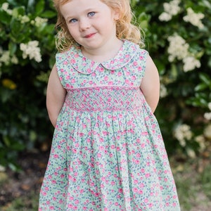 Smocked Floral Windsor Dress in Pastel Colors - Vintage Inspired Dress, Heirloom, Spring, Easter, Summer, Princess