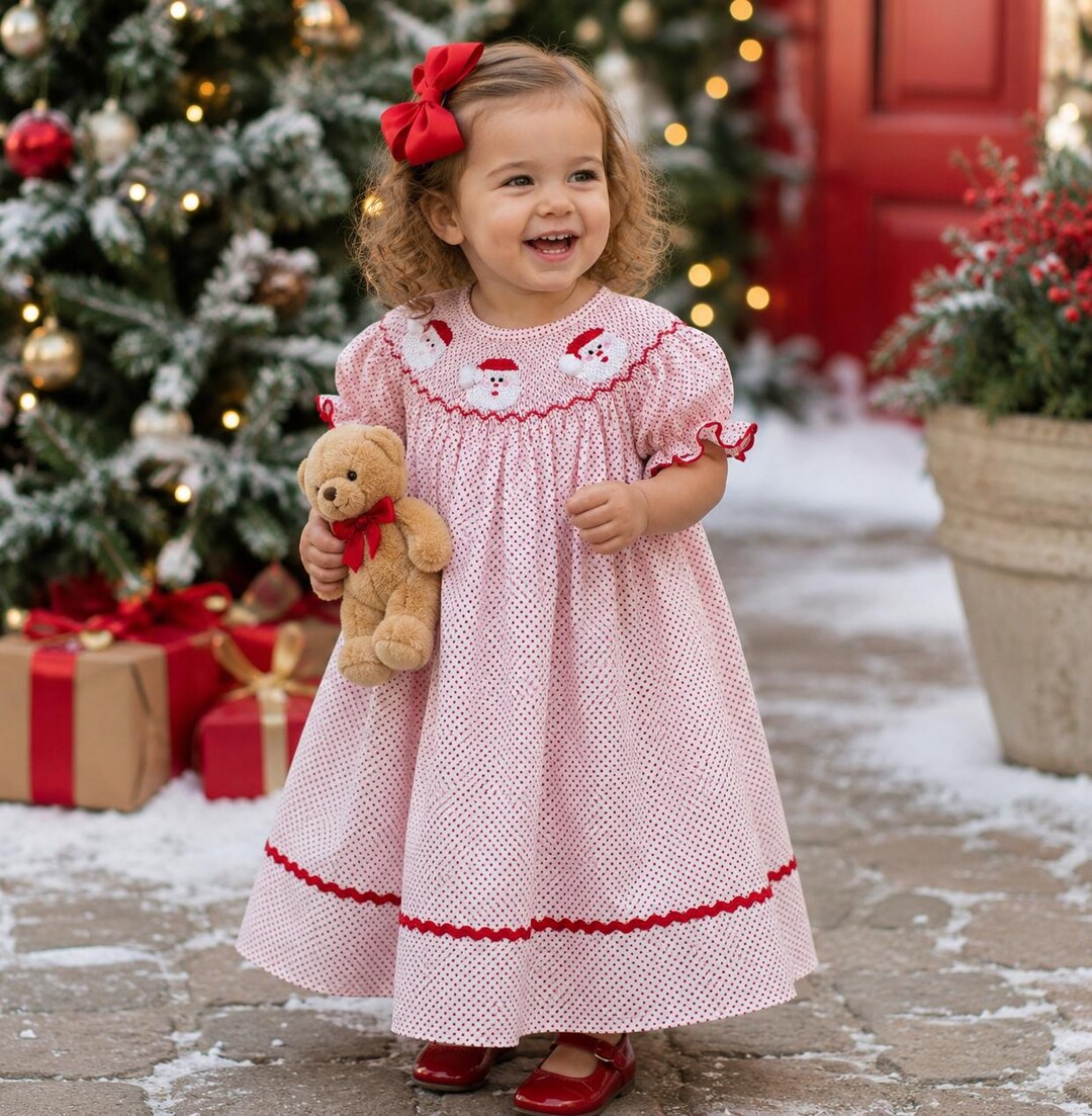 white christmas red dress and Smocked Girls 9m The red Christmas dress is made with soft satin fabric Christmas Dress Red And White