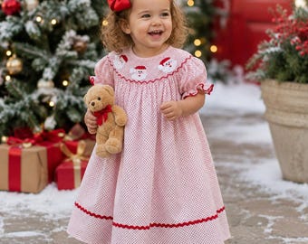 pink smocked christmas dress sweet dreams Pink Christmas Tree Smocked Dress