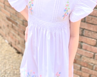 Wildflower Easter Smocked Dress - Embroidered Flowers- Vintage Style, Heirloom, Portrait, Wedding