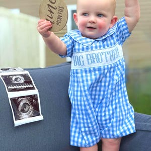 Big Brother Smocked Shortall - Gingham, Coordinating Baby Brother & Baby Sister outfits, Gender reveal, Home from Hospital outfit, 655 *E