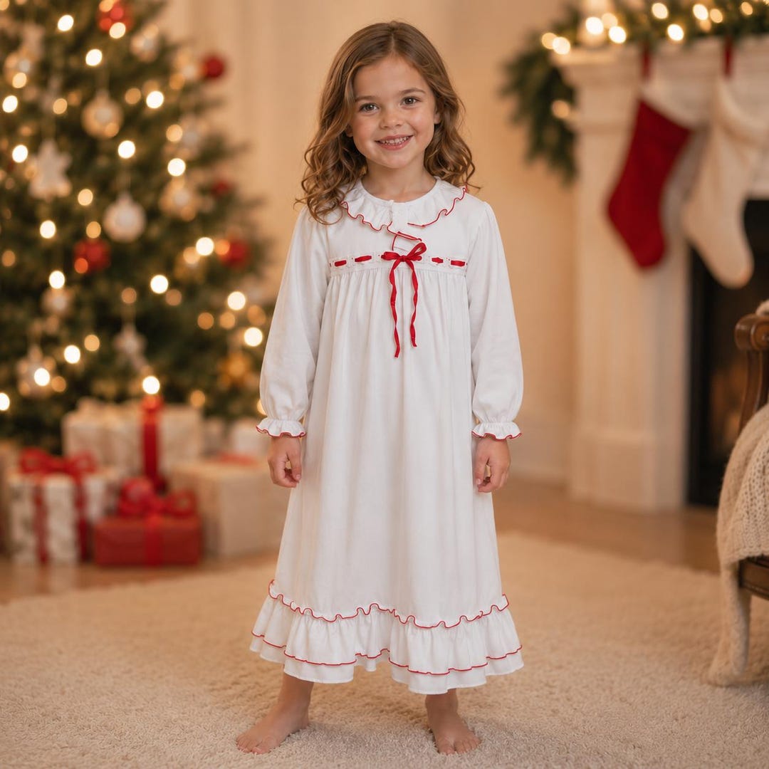 Christmas Ballet Dress With Red Ribbon - Soft Knit Cotton Fabric, Santa, Heirloom, Vintage, Matching Doll Outfit Available 522 *D