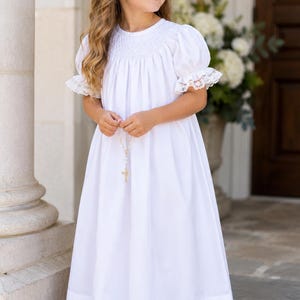 Smocked White Dress with Delicate Lace Sleeves - White Smocking, Flower girl, Baptism, Christening, First Communion, Heirloom, Easter 431 *E