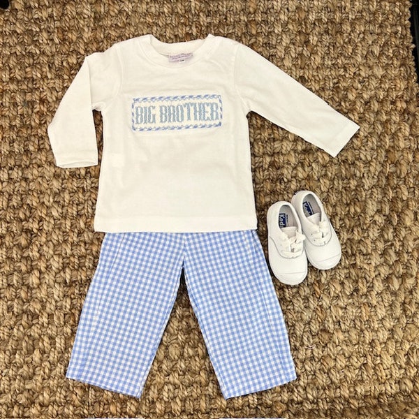 Big Brother Smocked Shirt in White long sleeves (pants sold separately) - Coordinating Baby Brother & Baby Sister outfits, Gender reveal