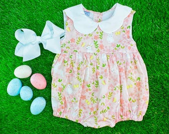 Easter Tiered Bubble  with Scalloped Collar, Rabbit Bubble, Baby Girl, Vintage Style, Heirloom 719 *B