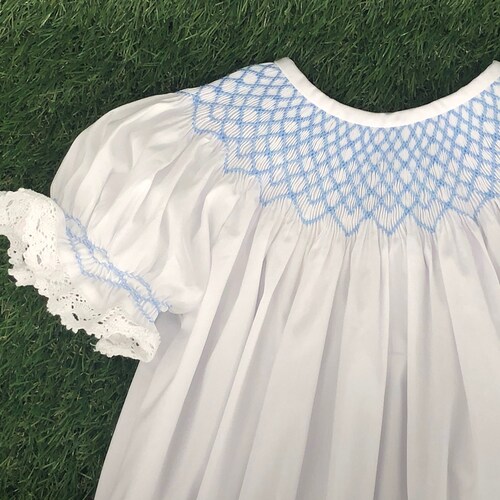 Hand Smocked Ecru on White Bishop