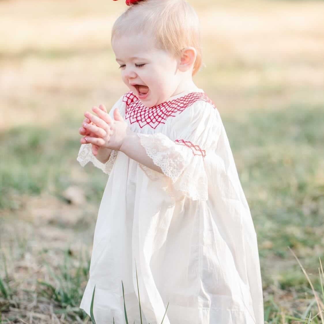 white christmas dresses Christmas Smocked Red Girls Dress, Holiday Flower Girl Red White Dress main image 1