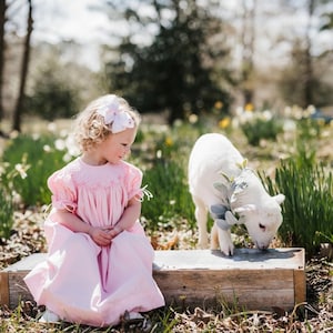Smocked Heirloom Dress in pink with Ribbons on the Sleeves - Vintage Style, Beach Dress, Flower Girl, Baby Girl, Bishop Style 104 *G