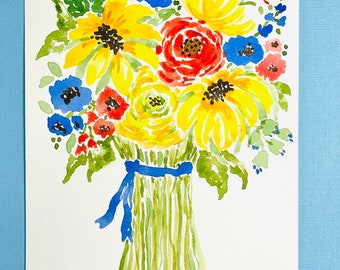 COLORFUL BOUQUET Spring watercolor original painting