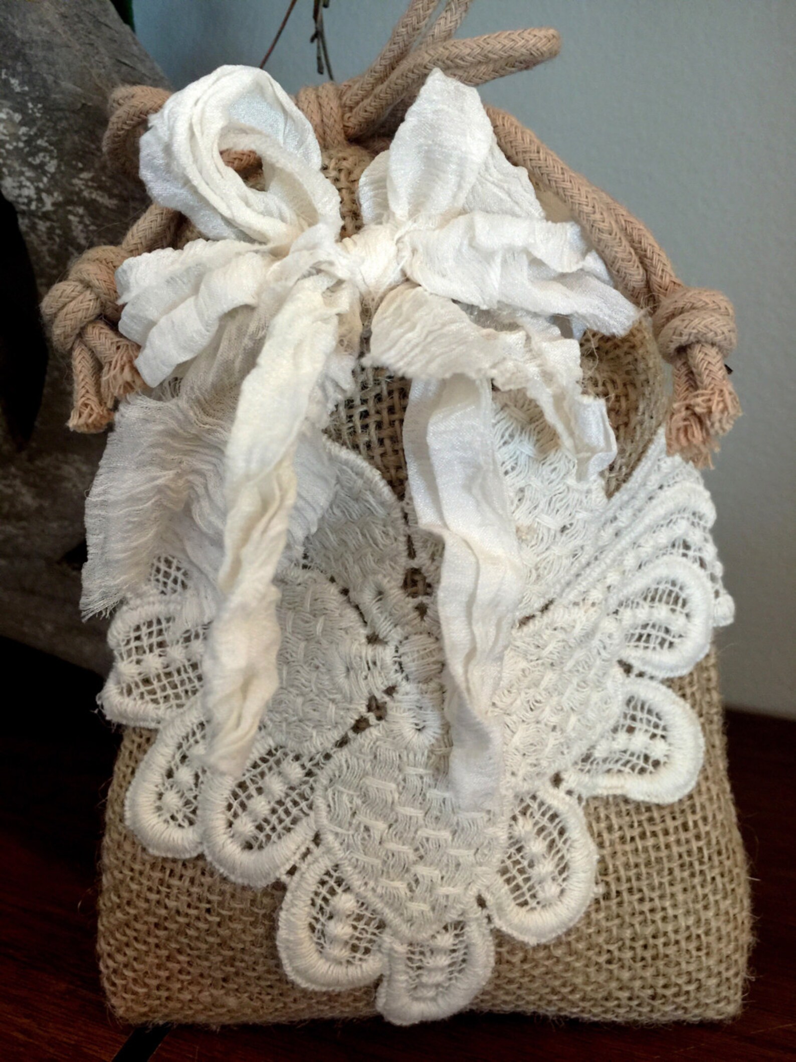 Set of 2 Adorable Burlap and Lace Keepsake Gift Bags Set of 2 Etsy