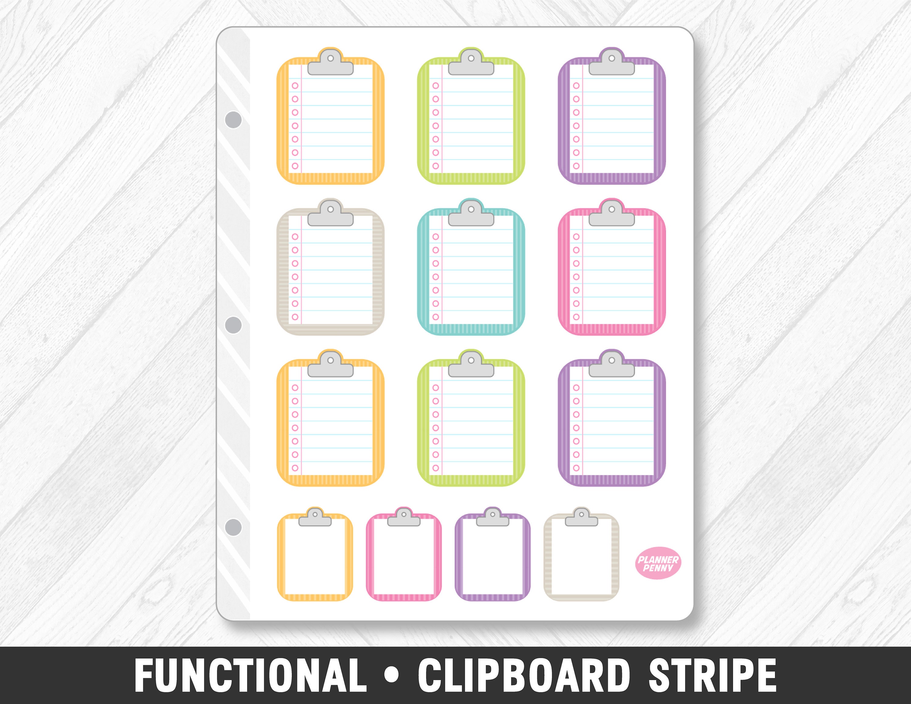 Functional Clipboard Stripe Planner Stickers Etsy