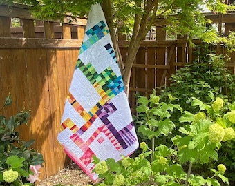 Modern Fiber Art Quilt, Original Design, Rainbow