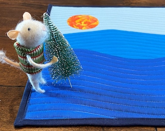 Fiber Art Quilt Sun Over Mountains, Modern Wall Hanging