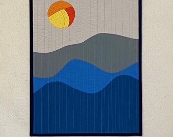 Art Quilt "Sunrise Over the Mountains", Modern Fiber Art Wall Hanging