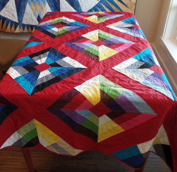 Twin Size Quilt Large Lap Geometric Dorm Room Quilt Kite Flight Diamond Solid Fabrics Handmade Wall Quilt Free Shipping