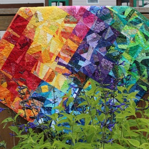 Rainbow Blended Batik Art Quilt, Small Lap Quilt, Scrappy
