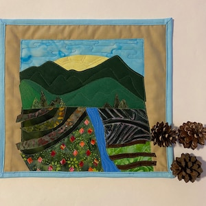 Fields and Mountains, Mini Mini Art Quilt, Original Design