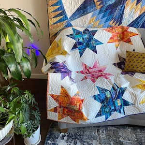 Scrappy Stars, Batik Rainbow Quilt, Lap or Wall Decor