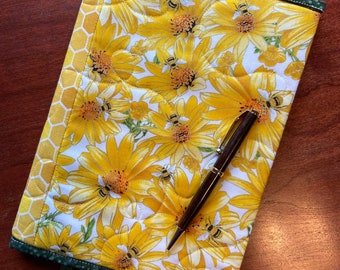 Bumblebee Journal Cover: Refillable Composition Notebook, Quilted Fabric