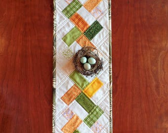 Quilted Table Runner, Table Topper Quilt, Fall or Spring Colors