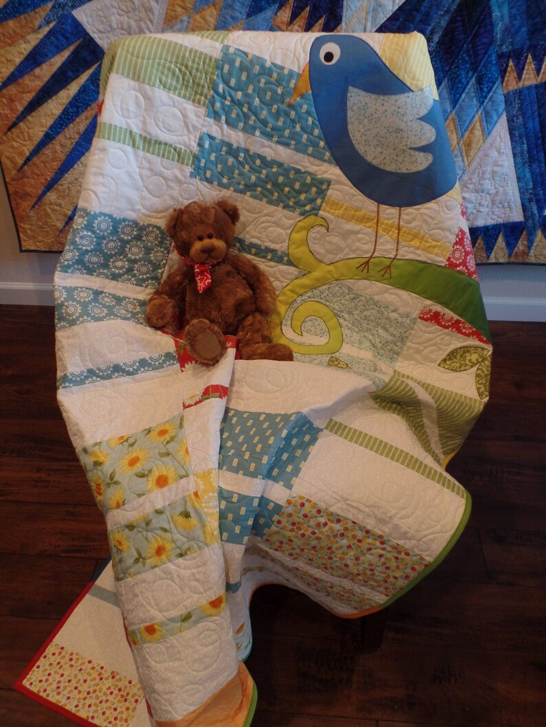 Large Lap Quilt Baby Quilt Throw Nursery Decor Bird Etsy
