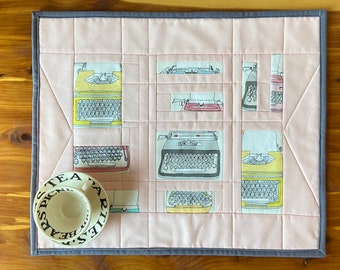 Deconstructed Vintage Typewriters, Small Art Wall Quilt, Handmade Original for Narrow Space