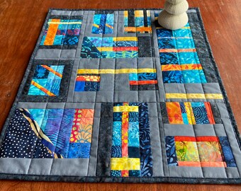 Batik Fabrics Art Quilt: Modern Fiber Art Wall Hanging