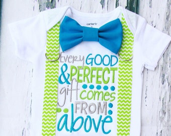 Baby Boy Christian onesie Good & Perfect gift comes from above James 1:17 outfit Boy Christian Onesie, Bow tie set