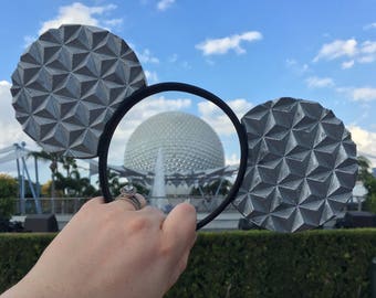 Spaceship Earth 3D Printed Textured Mickey Mouse Ears IllusionEars Headband