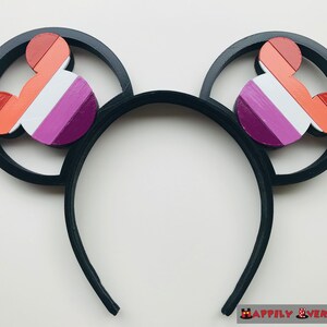 Lesbian Pride Flag Mickey 3D Printed LGBTQIA+ Mickey Mouse Ears IllusionEars Headband
