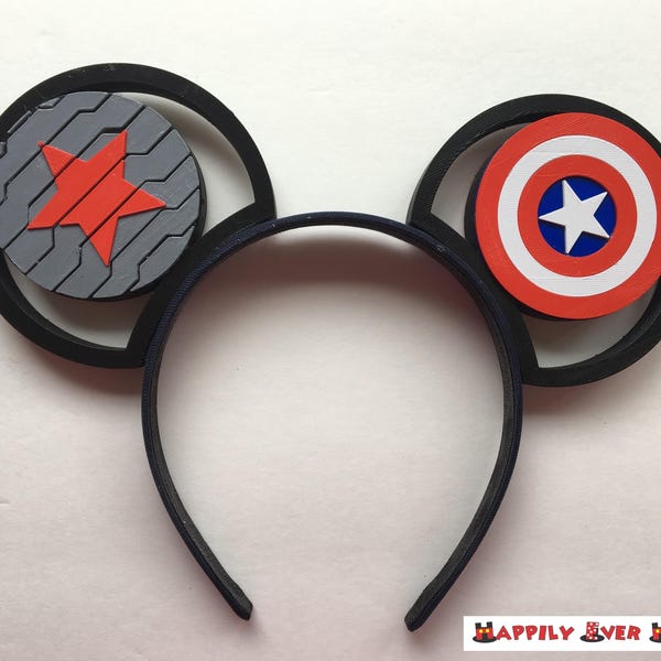 Captain America Winter Soldier 3D Printed Mickey Mouse Ears IllusionEars Headband