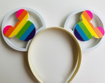 Bright Rainbow Mickey Neon Summer Fun 3D Printed Mickey Mouse Ears IllusionEars Headband