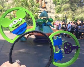 Toy Story Pizza Planet Aliens 3D Printed Mickey Mouse Ears IllusionEars Headband