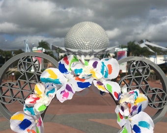 Epcot Festival of the Arts Mickey Spaceship Earth Paint Splatter Flower Crown 3D Printed Mouse Ears IllusionEars Headband