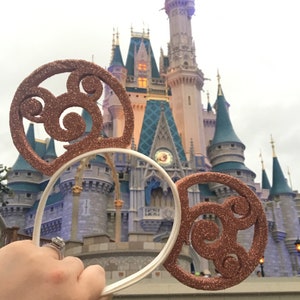 Rose Gold Glitter Mickey Swirl 3D Printed Mickey Mouse Ears IllusionEars Headband