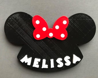 Personalized Minnie Mickey Mouse Club Mouseketeer Ear Hat 3D Printed Women and Girls Hair Clip Barrette Accessory or Brooch Pin