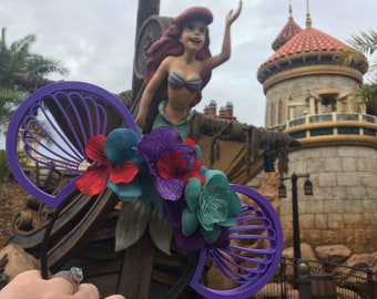 Ariel Little Mermaid Shells Flower Crown 3D Printed Mickey Mouse Ears IllusionEars Headband