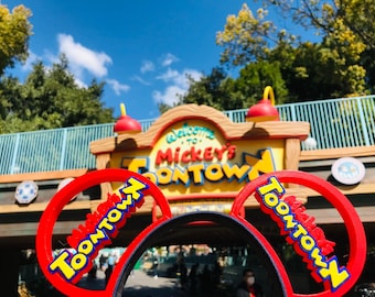 Mickey's Toontown Sign Disneyland 3D Printed Mickey Mouse Ears IllusionEars Headband