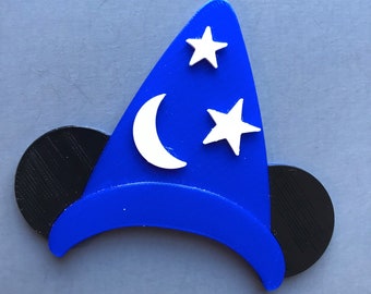 Sorcerer Mickey Hat with Mouse Ears Fantasia Fantasmic 3D Printed Women and Girls Hair Clip Barrette Accessory or Brooch Pin