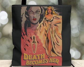 Horror Death Becomes Her Tote Bag, Horror Lover, Goth, Gothic, Alt, Rockabilly, Aesthetic, Purse, Dark Glamour, Vintage Style, Gift Idea