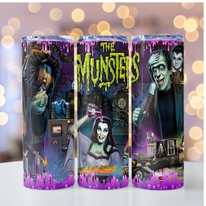 The Munsters Tumbler, 20 oz. Insulated Tumbler, Goth Tumbler, Gothic, Horror, Alt, Rockabilly, Lily Munster, Hermen Munster, Eddie Munster