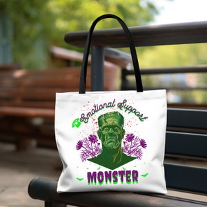 Frankenstein Emotional Support Monster Tote Bag, Classic Monster, Gothic Tote Bag, Spooky Shoulder Bag, Whimsical Tote Bag, Funny Horror Bag