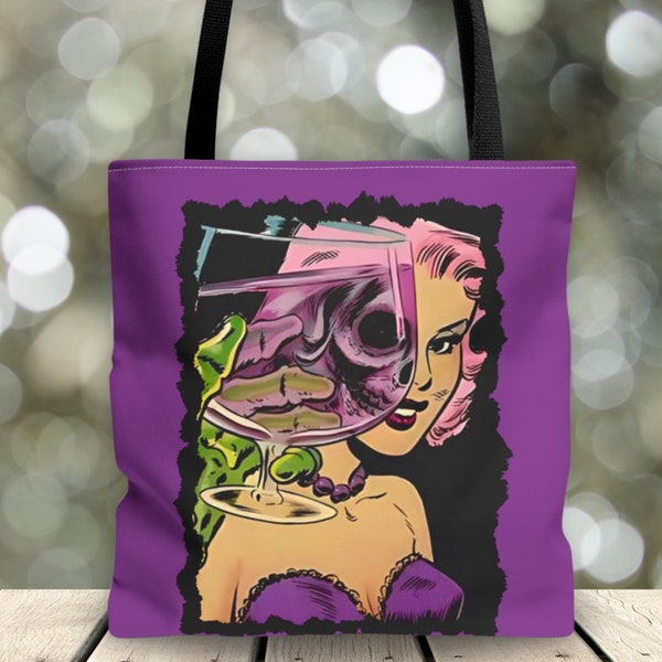 Horror Comic Girl Tote Bag, Goth, Gothic Style, Alt, Aesthetic, Rockabilly, Horror Lover, Bookbag, Beach Bag, Horror Purse, Gift Idea