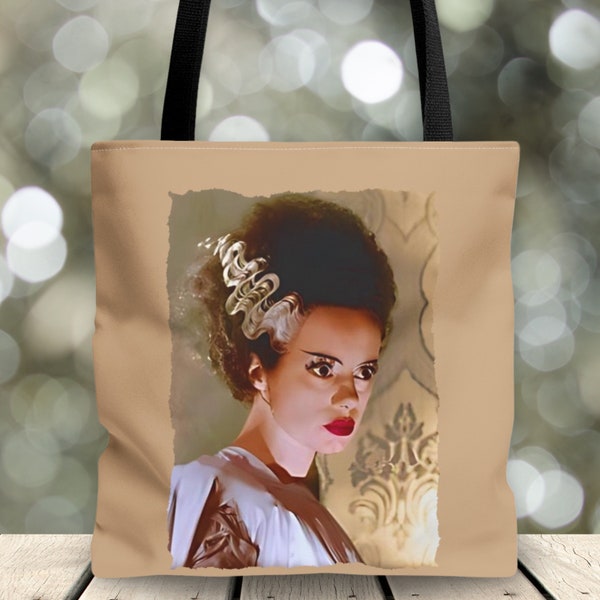 Bride of Frankenstein Color Tote Bag, Goth, Gothic Style, Alt, Aesthetic, Rockabilly, Classic Monster, Horror Lover, Occult Classic, Gift