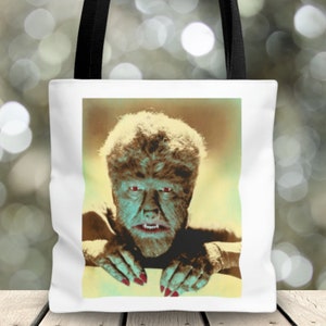 Classic Movie Monster Tote Bag, Wolfman Shoulder Bag, Gothic Tote, Horror Lover Gift, Goth Shopping Bag, Day Trip Tote Bag, Horror Fan Tote
