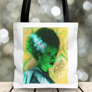 Bride of Frankenstein Tote Bag, Gothic Shoulder Bag, Goth Tote, Horror Lover Gift, Classic Movie Monster, Day Trip Tote Bag, Horror Fan Tote