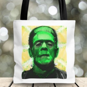 Horror Frankenstein Tote Bag, Gothic Shoulder Bag, Goth Tote, Horror Lover Gift, Classic Movie Monster, Day Trip Tote Bag, Horror Fan Tote