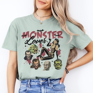 Vintage Style Horror Pinup Tee, Monster Lover, Classic Monsters, Gothic Style, Alt, Rockabilly, Comfort Colors, Unisex T-Shirt, Gift Idea