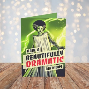 Tarjeta de cumpleaños de la novia de Frankenstein, amante del terror, gótico, gótico, alternativo, rockabilly, estético, monstruos clásicos, tarjeta de felicitación, tarjeta en blanco