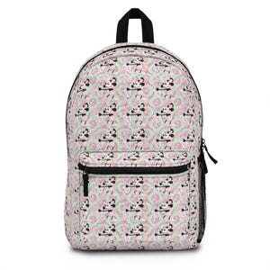 Mochila con diseño floral de Steamboat Willie, estilo vintage, mochila, caprichosa, ratón retro, flores pastel, bolsa de dibujos animados en blanco y negro, idea de regalo